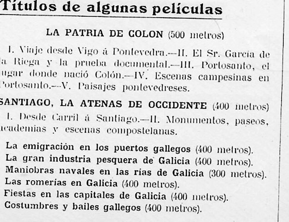 Catálogo de Galicia Cinegráfica, 1911