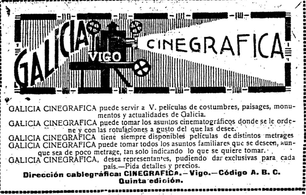 Publicidade de Galicia Cinegráfica, 1922