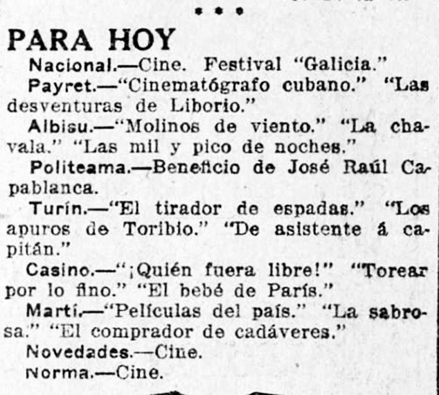 Proxección no Teatro Nacional da Habana de Galicia de "Recuerdos de Galicia" de José Gil, 1912