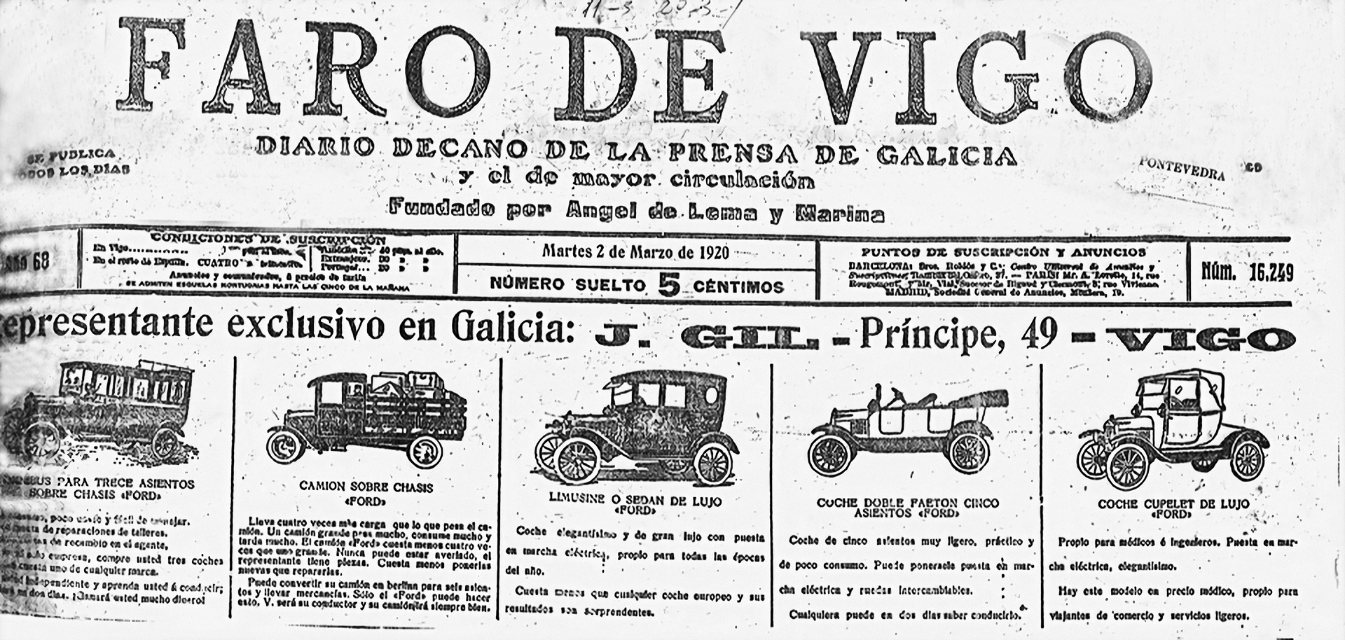 Publicidade en primeira páxina do Faro de Vigo e La Voz de Galicia