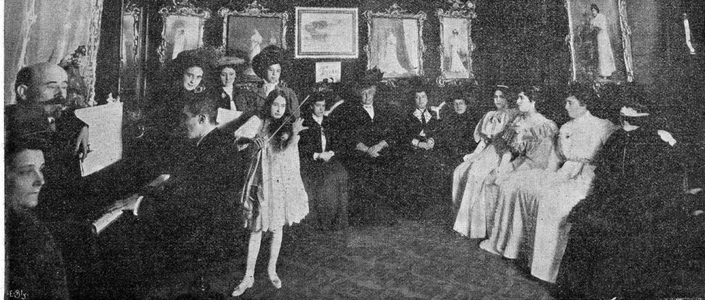 Salón da Casa Gil. Actuación da violinista internacional Cristeta Goñi. Vida Gallega, 1909