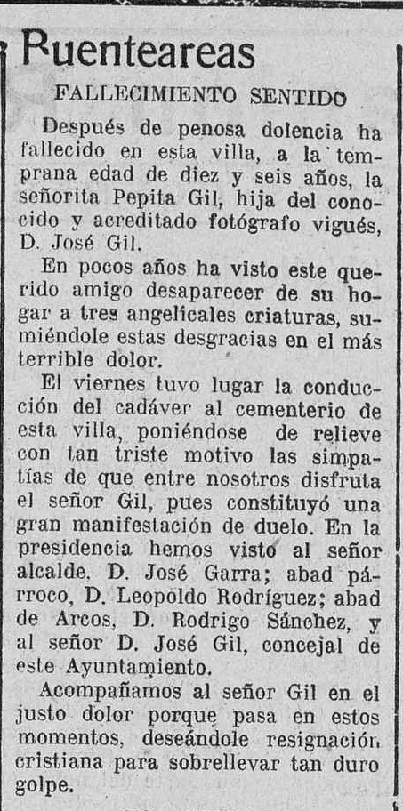 Falecemento Pepita Gil 1924